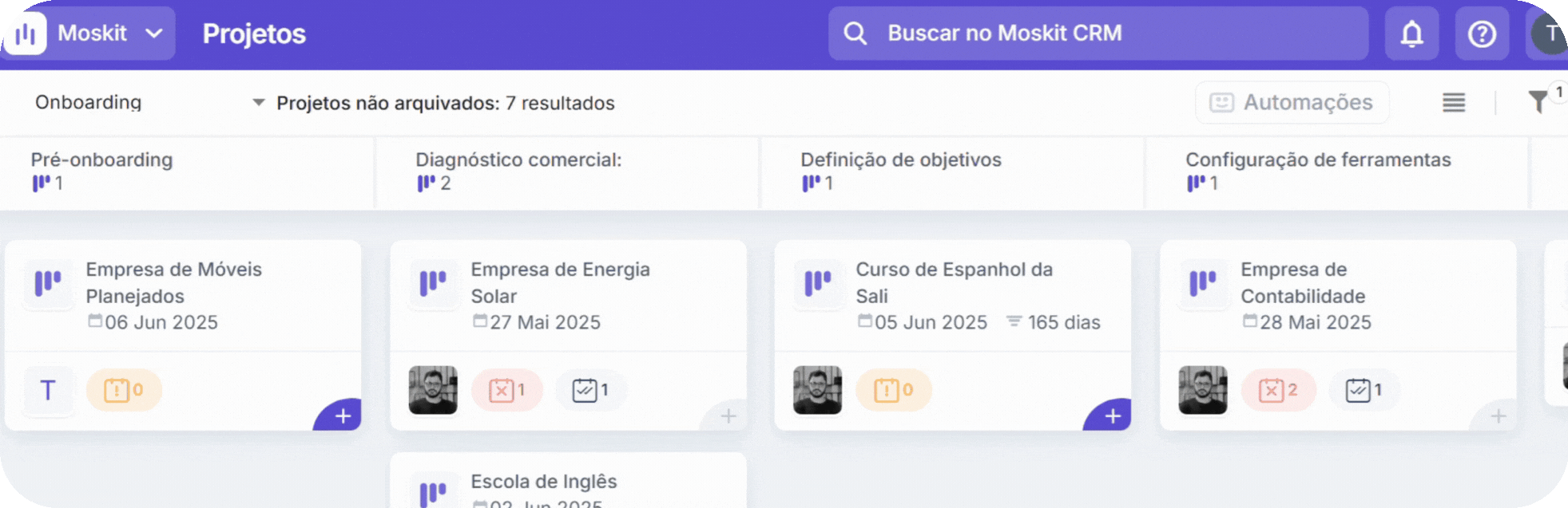 funil de projetos no moskit