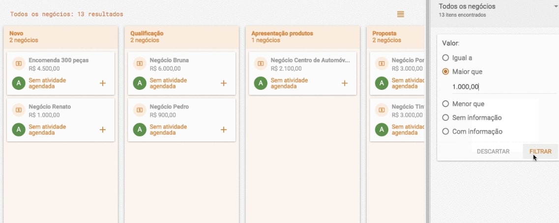 Filtro negociação