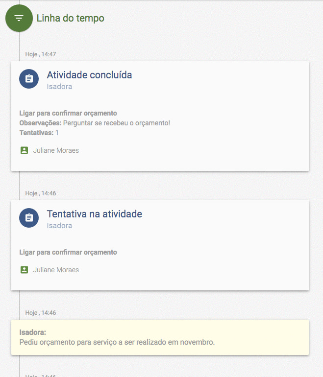 Nova timeline Moskit CRM